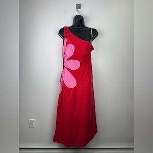 Farm Rio Red Cutout Flower One-Shoulder Dress Size Medium